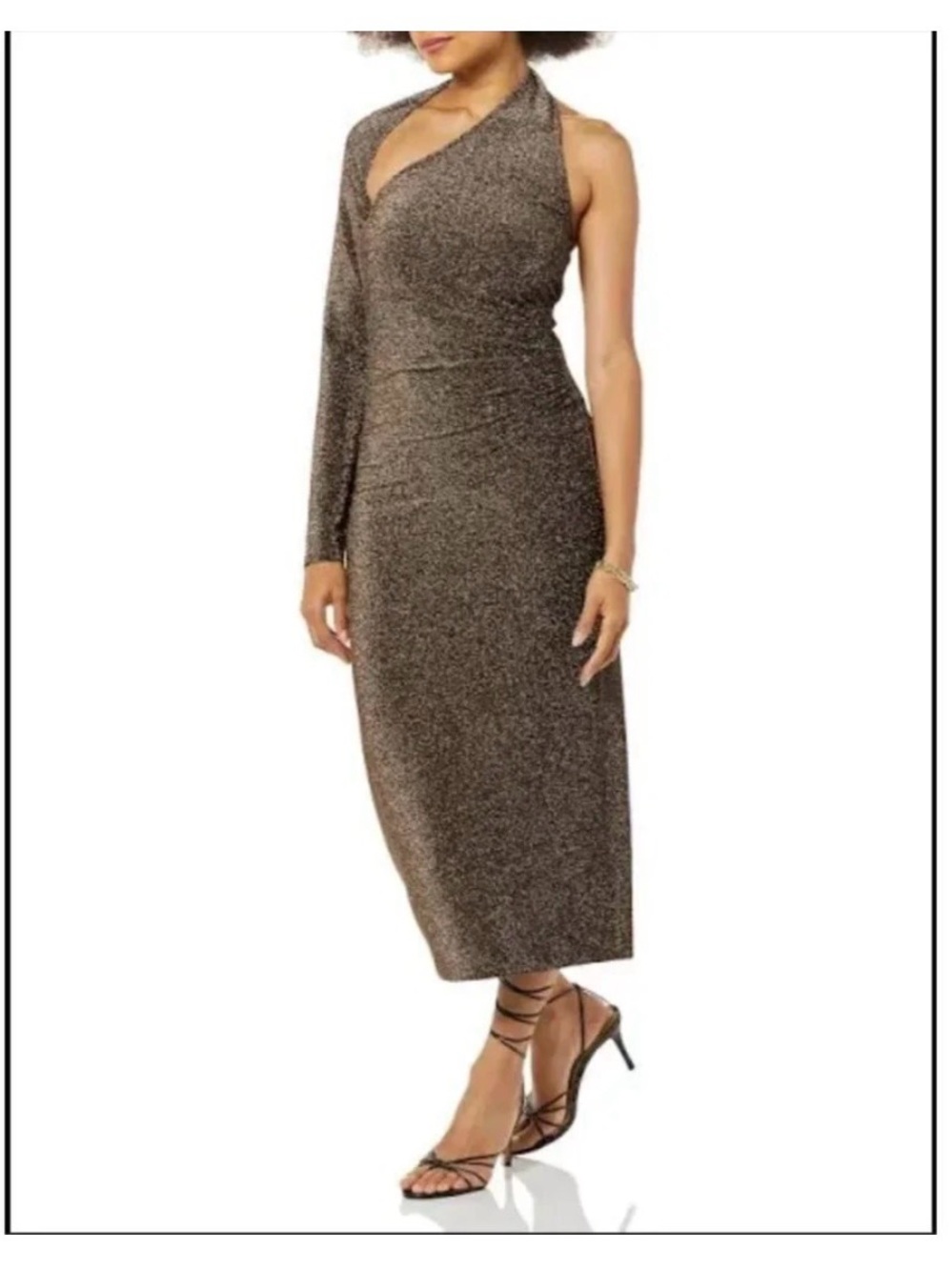 Gold Metallic One-Shoulder Midi Dress